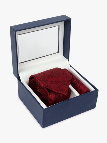 Men Maroon Printed Tie With Pocket Square
