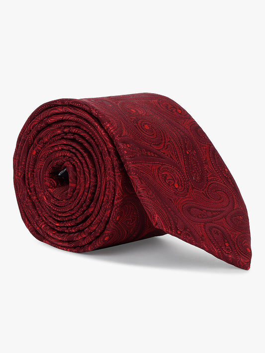 Men Maroon Printed Tie With Pocket Square