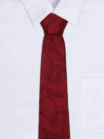 Men Maroon Printed Tie With Pocket Square