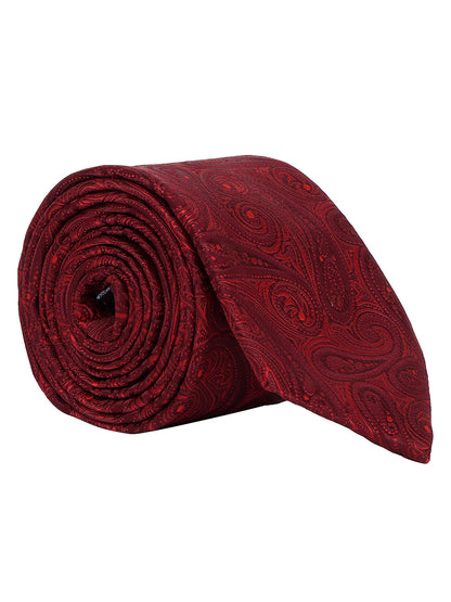 Men Maroon Printed Tie With Pocket Square