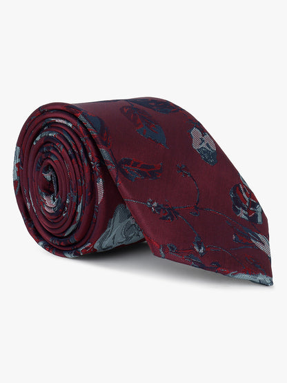 Men Maroon Printed Tie With Pocket Square