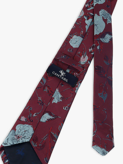 Men Maroon Printed Tie With Pocket Square