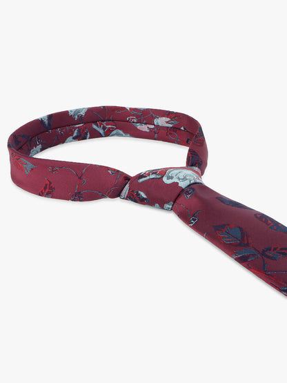 Men Maroon Printed Tie With Pocket Square
