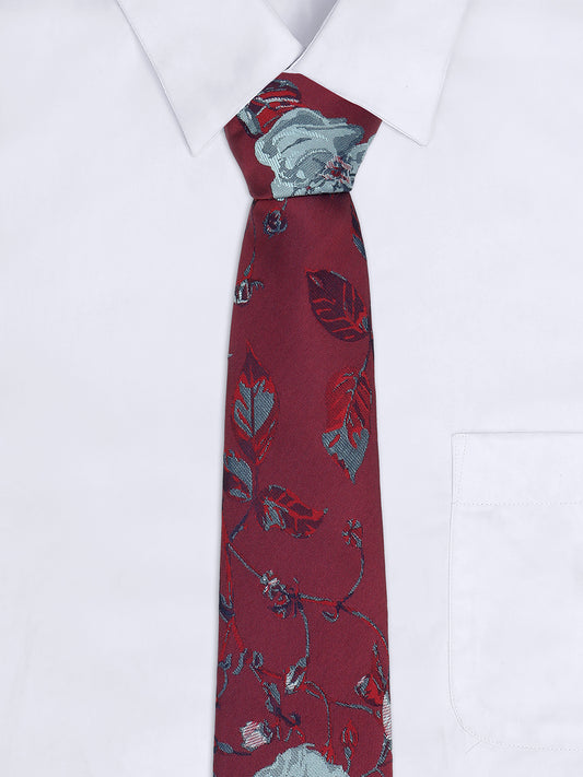 Men Maroon Printed Tie With Pocket Square
