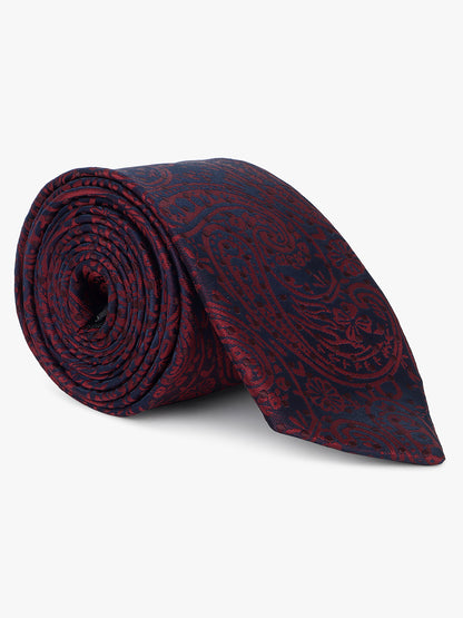 Men Maroon Printed Tie With Pocket Square