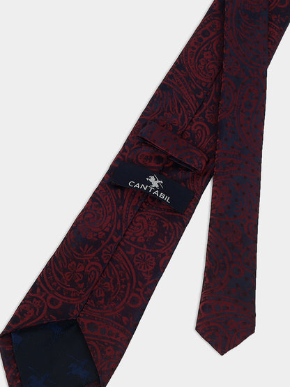 Men Maroon Printed Tie With Pocket Square