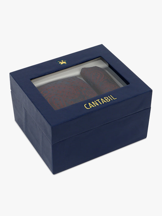 Men Maroon Printed Tie With Pocket Square