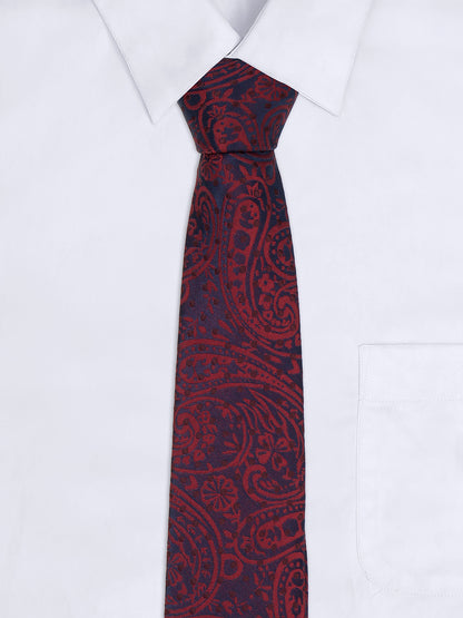 Men Maroon Printed Tie With Pocket Square