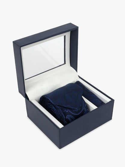 Men Navy Blue Printed Tie With Pocket Square
