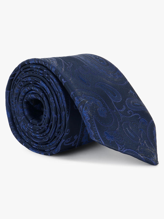 Men Navy Blue Printed Tie With Pocket Square