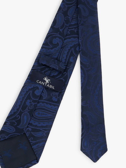 Men Navy Blue Printed Tie With Pocket Square