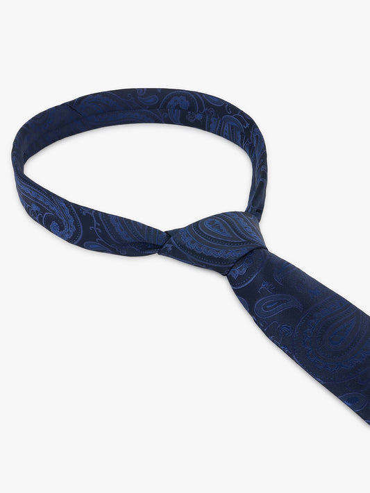 Men Navy Blue Printed Tie With Pocket Square