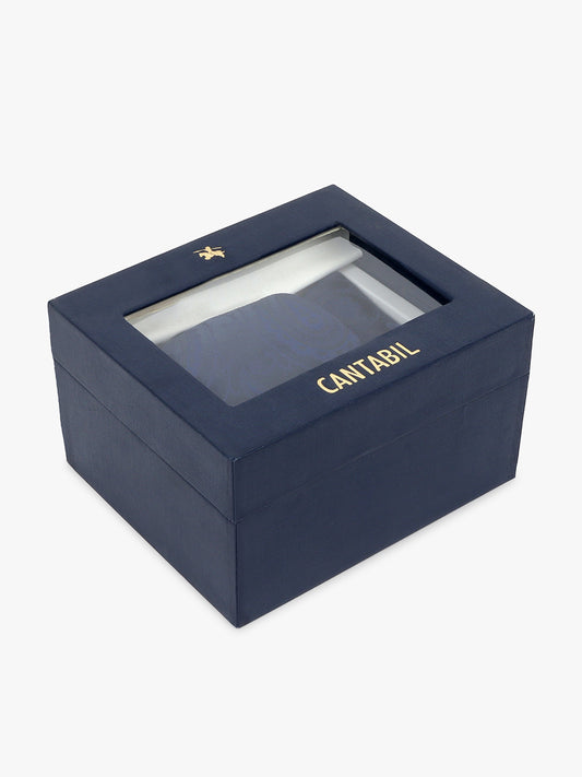 Men Navy Blue Printed Tie With Pocket Square