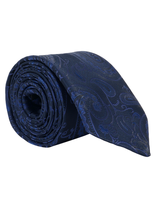 Men Navy Blue Printed Tie With Pocket Square