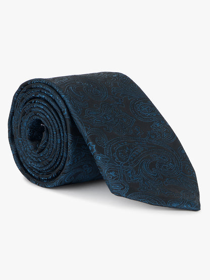 Men Teal Blue Printed Tie With Pocket Square