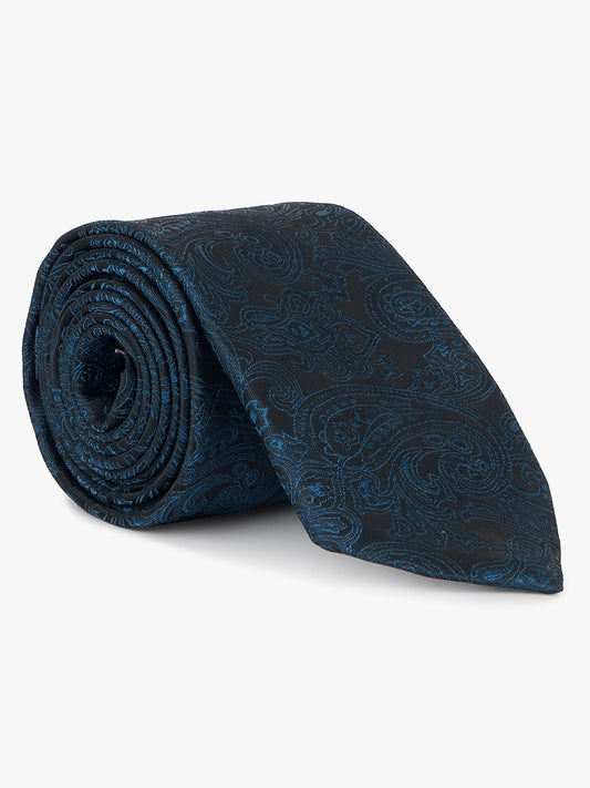 Men Teal Blue Printed Tie With Pocket Square