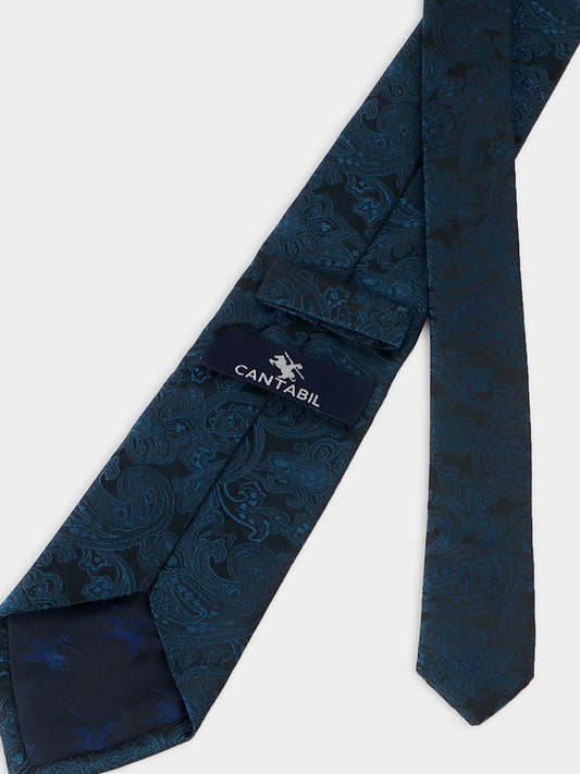Men Teal Blue Printed Tie With Pocket Square