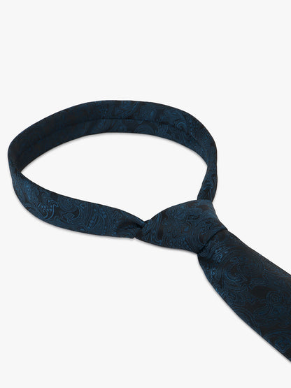 Men Teal Blue Printed Tie With Pocket Square