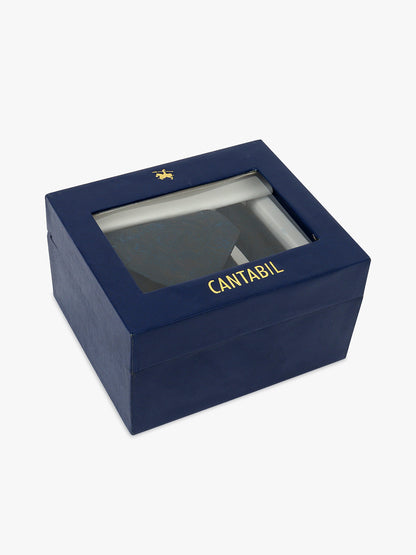 Men Teal Blue Printed Tie With Pocket Square