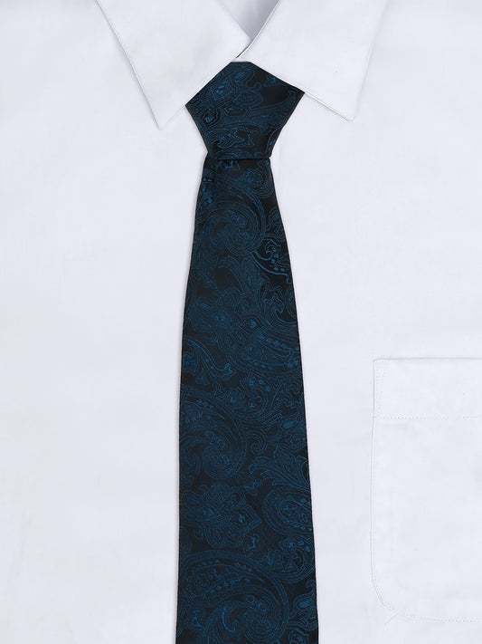 Men Teal Blue Printed Tie With Pocket Square