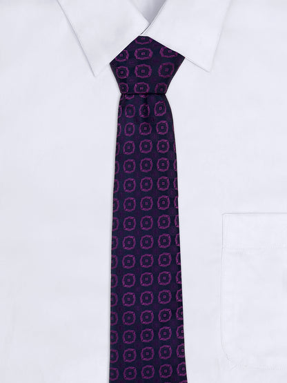 Men Purple Printed Tie With Pocket Square