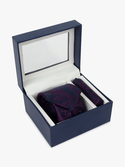 Men Purple Printed Tie With Pocket Square