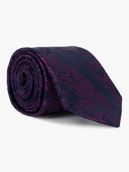 Men Purple Printed Tie With Pocket Square