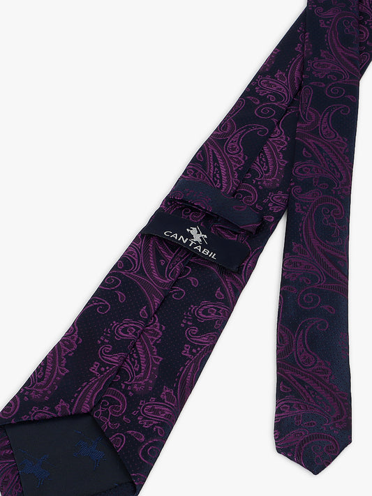 Men Purple Printed Tie With Pocket Square