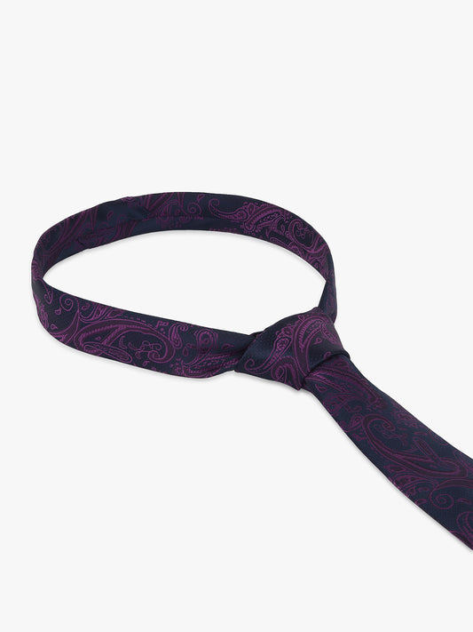 Men Purple Printed Tie With Pocket Square