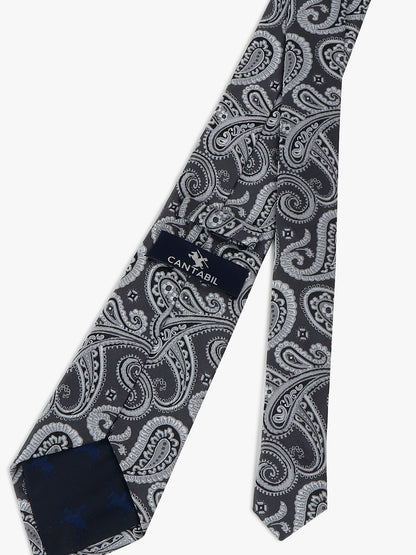 Men Grey Printed Tie With Pocket Square