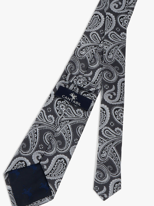 Men Grey Printed Tie With Pocket Square