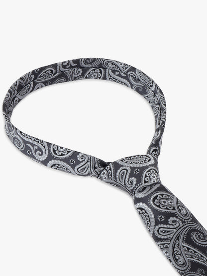 Men Grey Printed Tie With Pocket Square