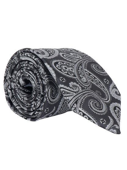 Men Grey Printed Tie With Pocket Square