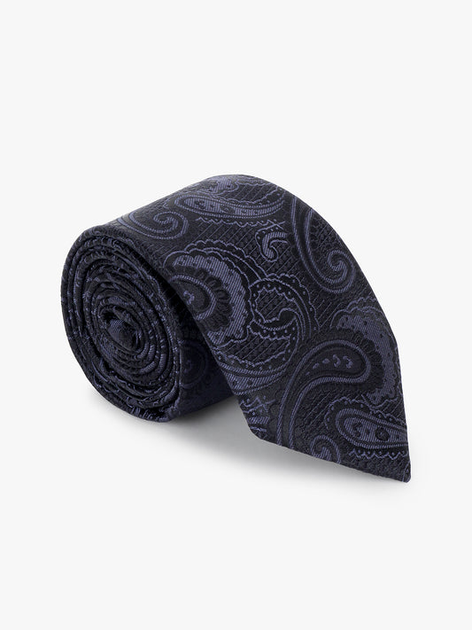 Men Black Printed Tie With Pocket Square and Cufflinks