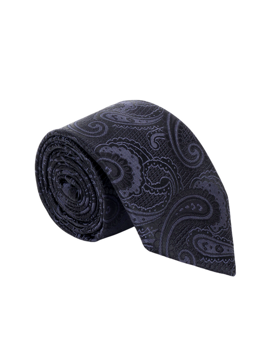 Men Black Printed Tie With Pocket Square and Cufflinks