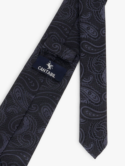 Men Black Printed Tie With Pocket Square and Cufflinks