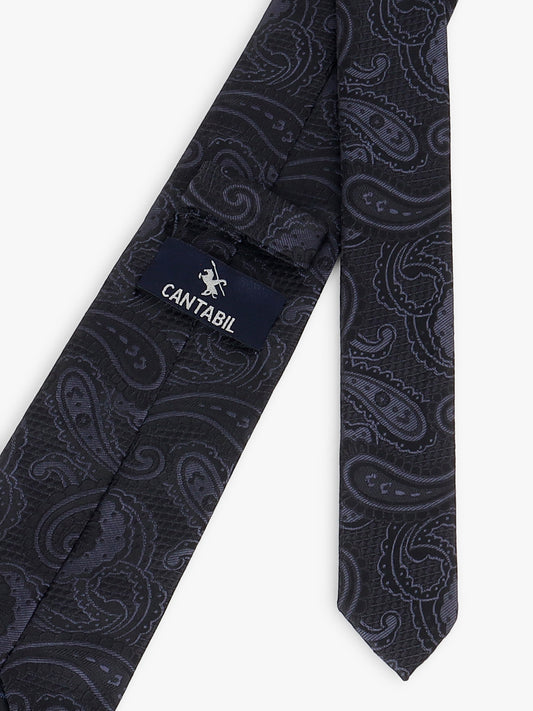 Men Black Printed Tie With Pocket Square and Cufflinks