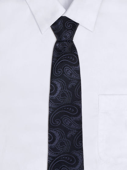 Men Black Printed Tie With Pocket Square and Cufflinks