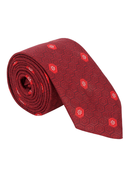 Men Maroon Printed Tie With Pocket Square and Cufflinks