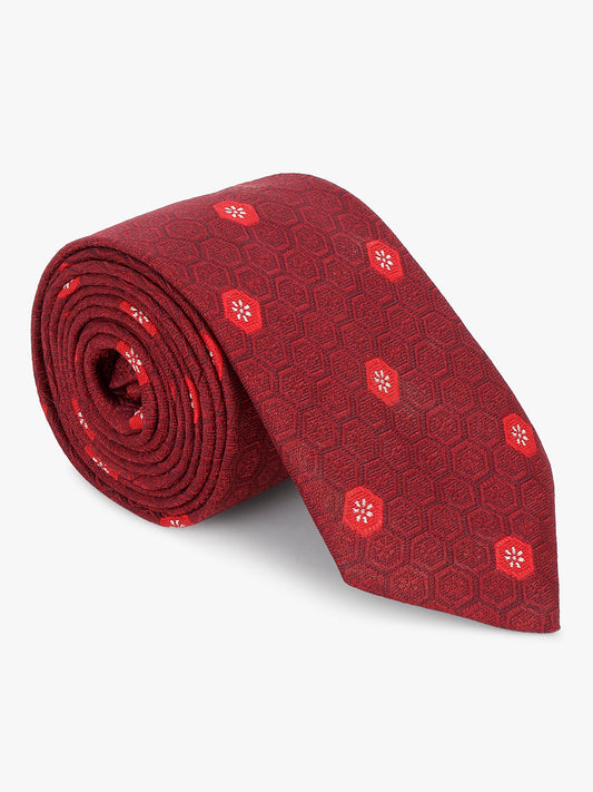 Men Maroon Printed Tie With Pocket Square and Cufflinks