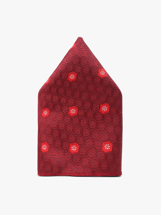 Men Maroon Printed Tie With Pocket Square and Cufflinks