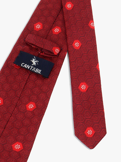 Men Maroon Printed Tie With Pocket Square and Cufflinks