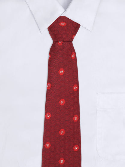 Men Maroon Printed Tie With Pocket Square and Cufflinks