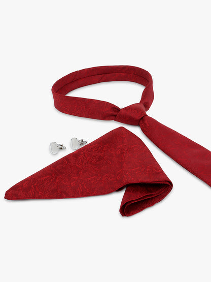 Men Maroon Printed Tie With Pocket Square and Cufflinks