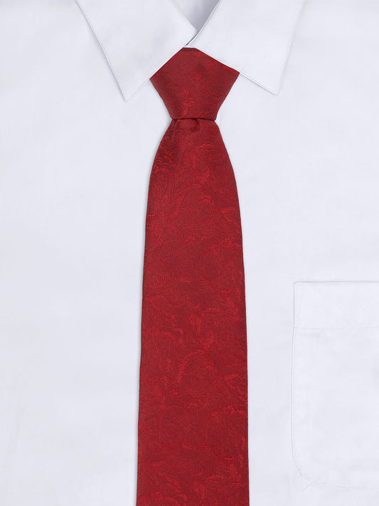 Men Maroon Printed Tie With Pocket Square and Cufflinks