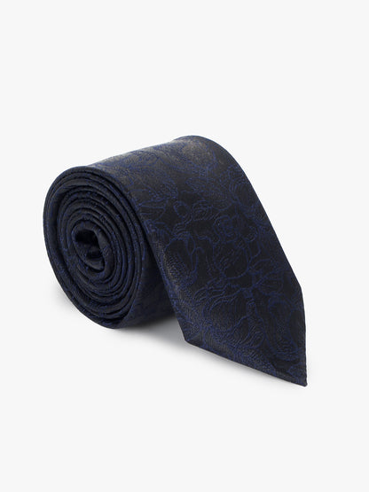 Men Navy Blue Printed Tie With Pocket Square and Cufflinks