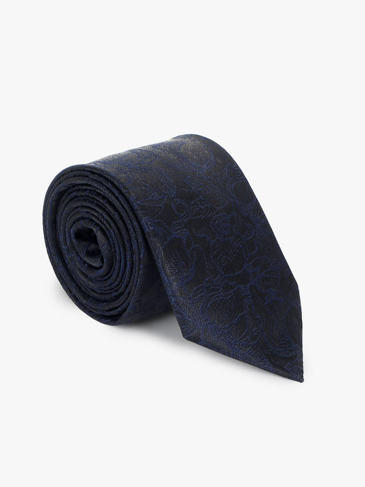 Men Navy Blue Printed Tie With Pocket Square and Cufflinks