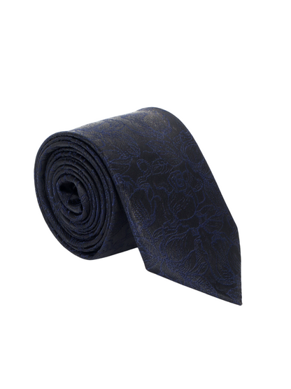 Men Navy Blue Printed Tie With Pocket Square and Cufflinks