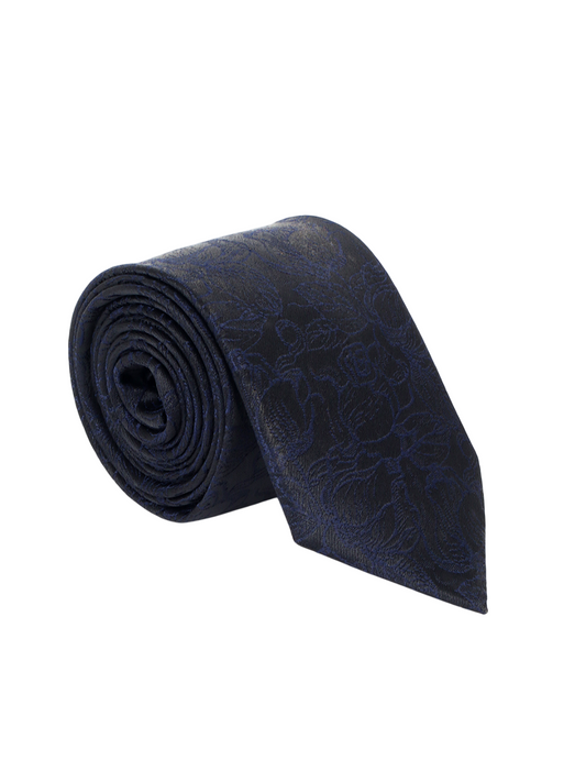 Men Navy Blue Printed Tie With Pocket Square and Cufflinks