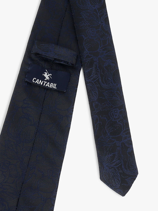Men Navy Blue Printed Tie With Pocket Square and Cufflinks
